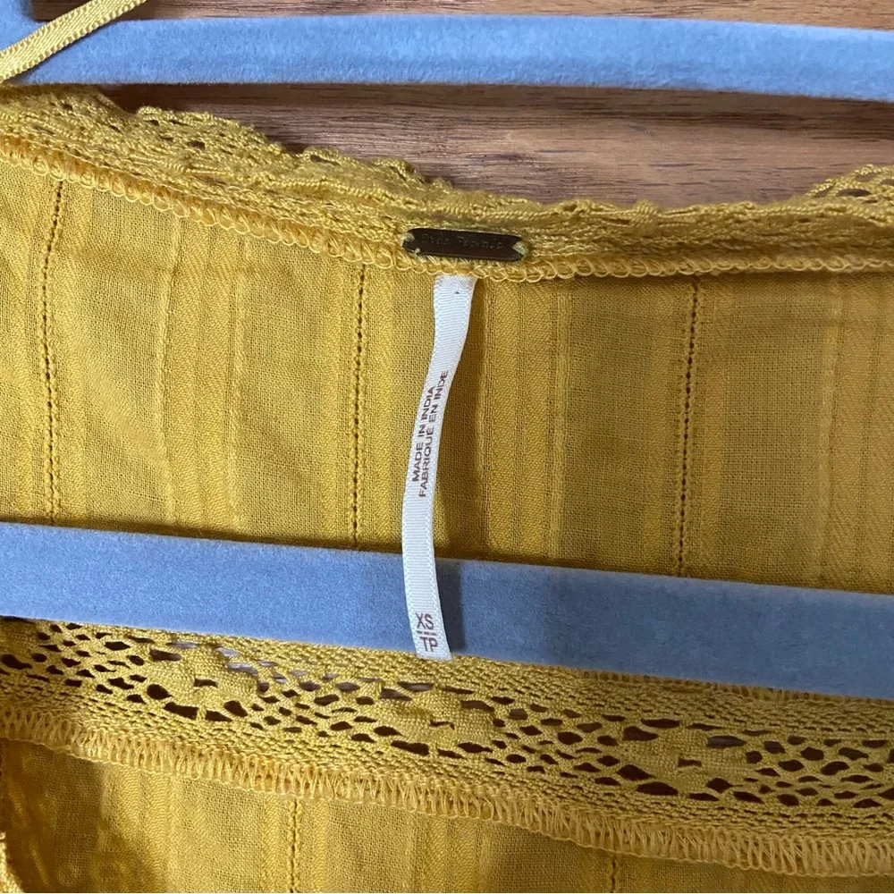 Free People Follow Your Heart yellow mustard gold embroidered button front top